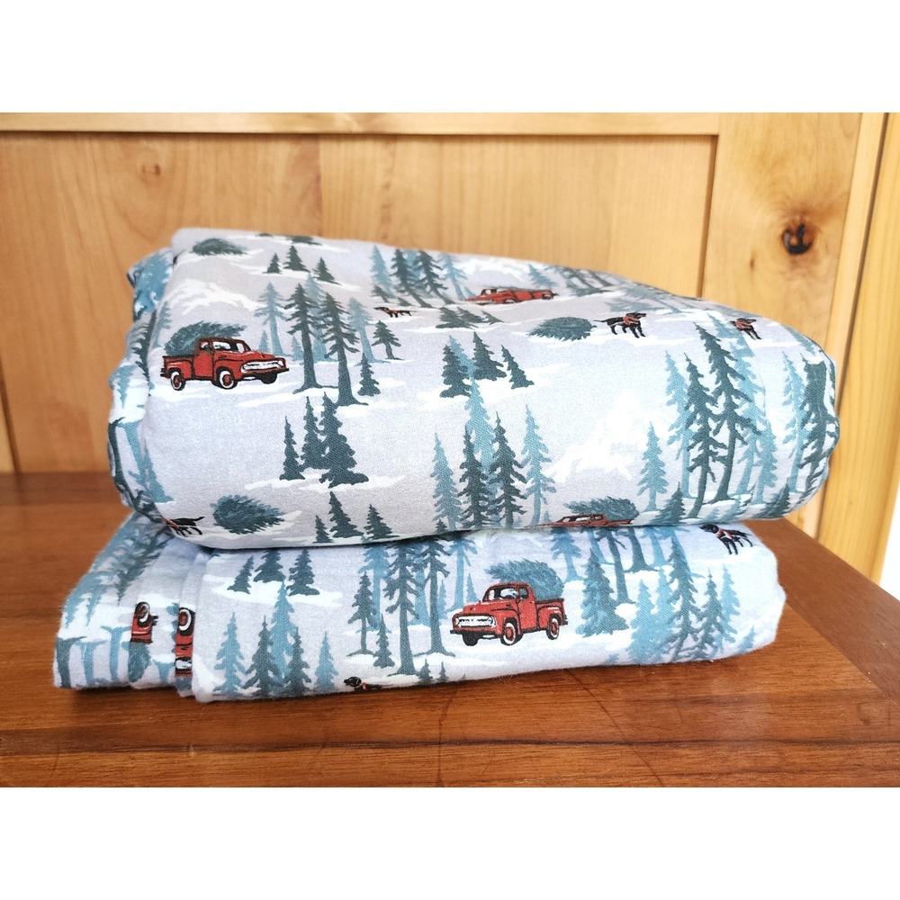 NWOT Eddie Bauer 100% Cotton Full Double Christmas 2 Flat Sheets Winter Flannel